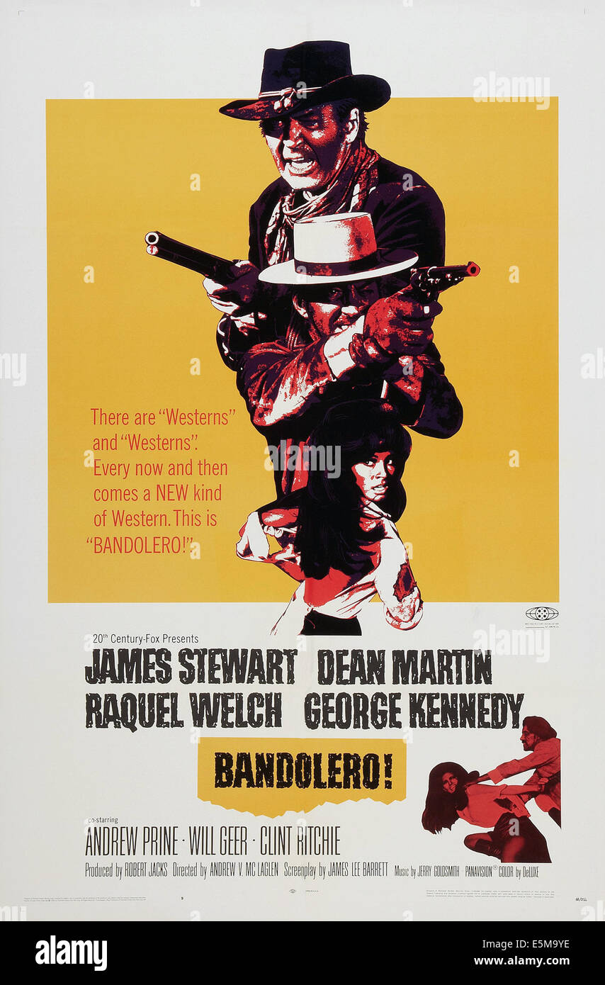 BANDOLERO !, de nous poster, haut : James Stewart, Dean Martin, Raquel Welch, 1968 Banque D'Images