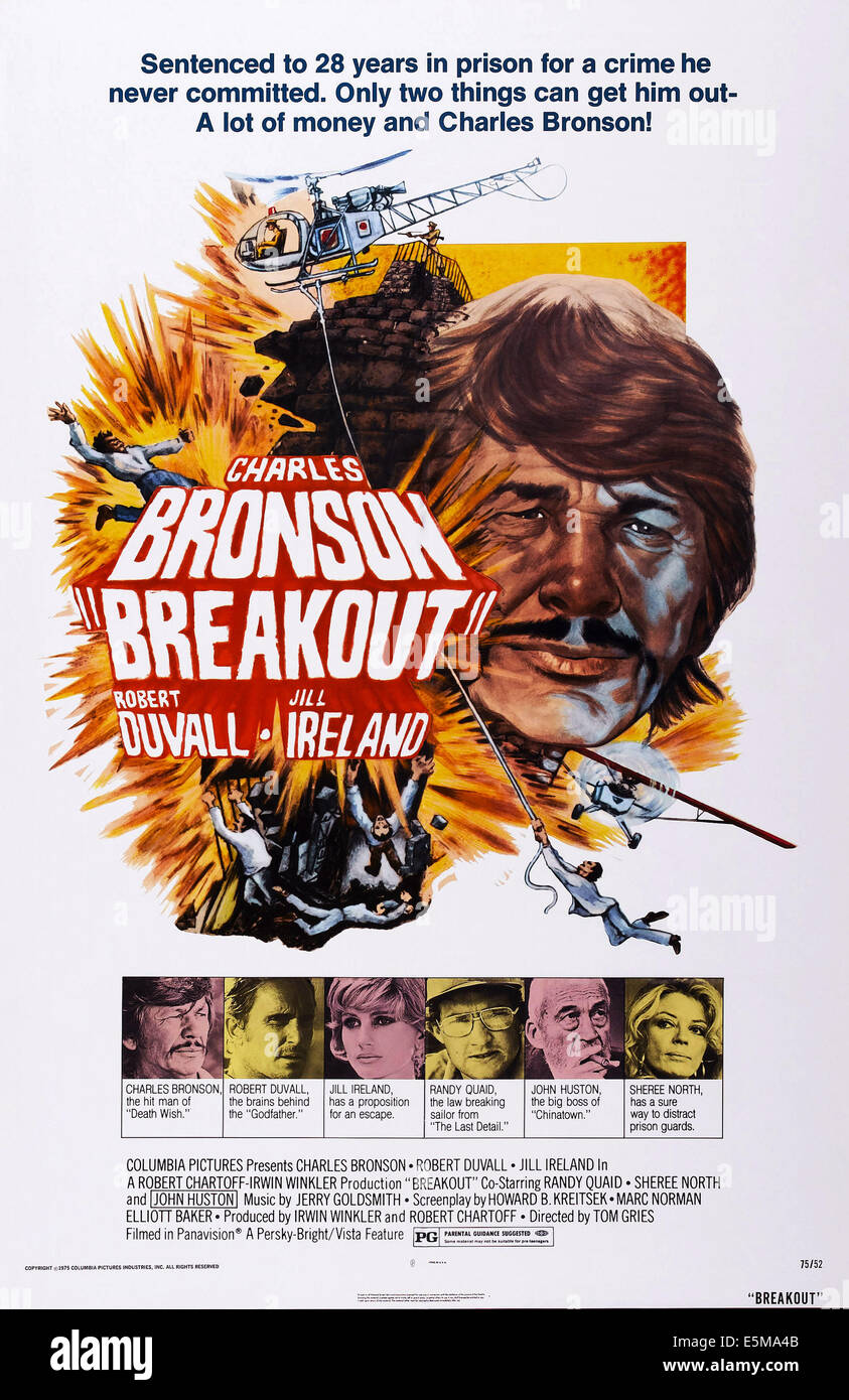 BREAKOUT, haut : Charles Bronson, bas de gauche à droite : Charles Bronon, Robert Duvall, Jill Ireland, Randy Quaid, John Huston, Sheree North Banque D'Images
