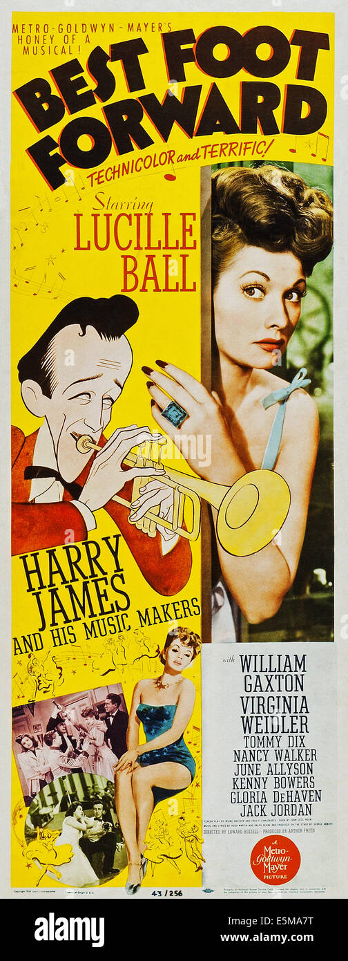 Le meilleur pied en avant, de nous poster, de gauche : Harry James, Lucille Ball (et en bas maillot), 1943 Banque D'Images