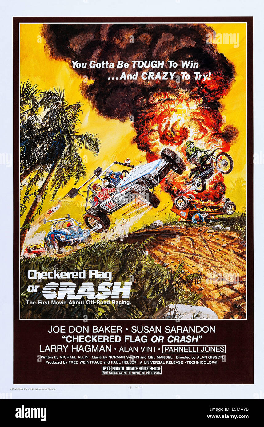 Drapeau à damier ou Crash, de nous poster, 1977 Banque D'Images