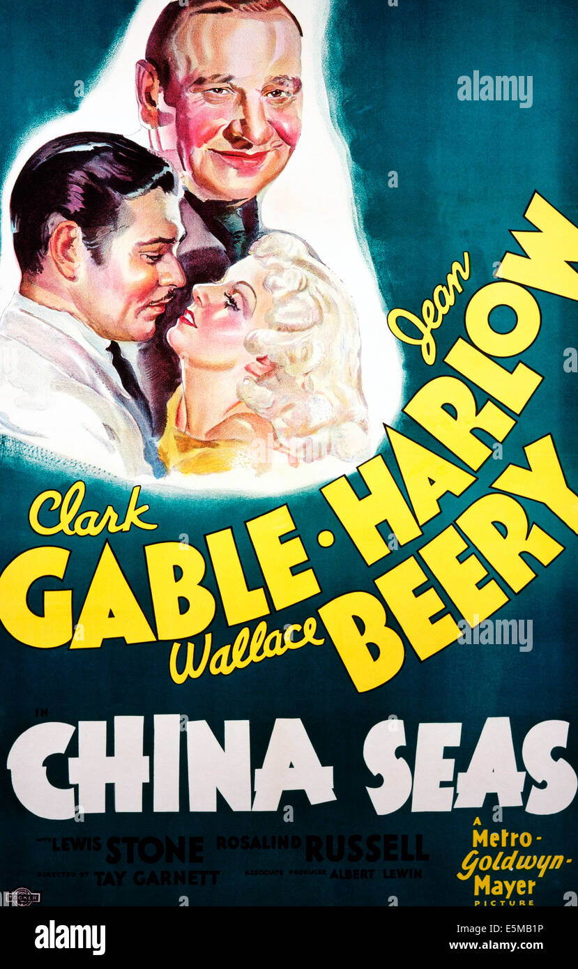 Avant de la mer de Chine, à partir de la gauche : Clark Gable, Jean Harlow, Wallace Beery (top), 1935 Banque D'Images