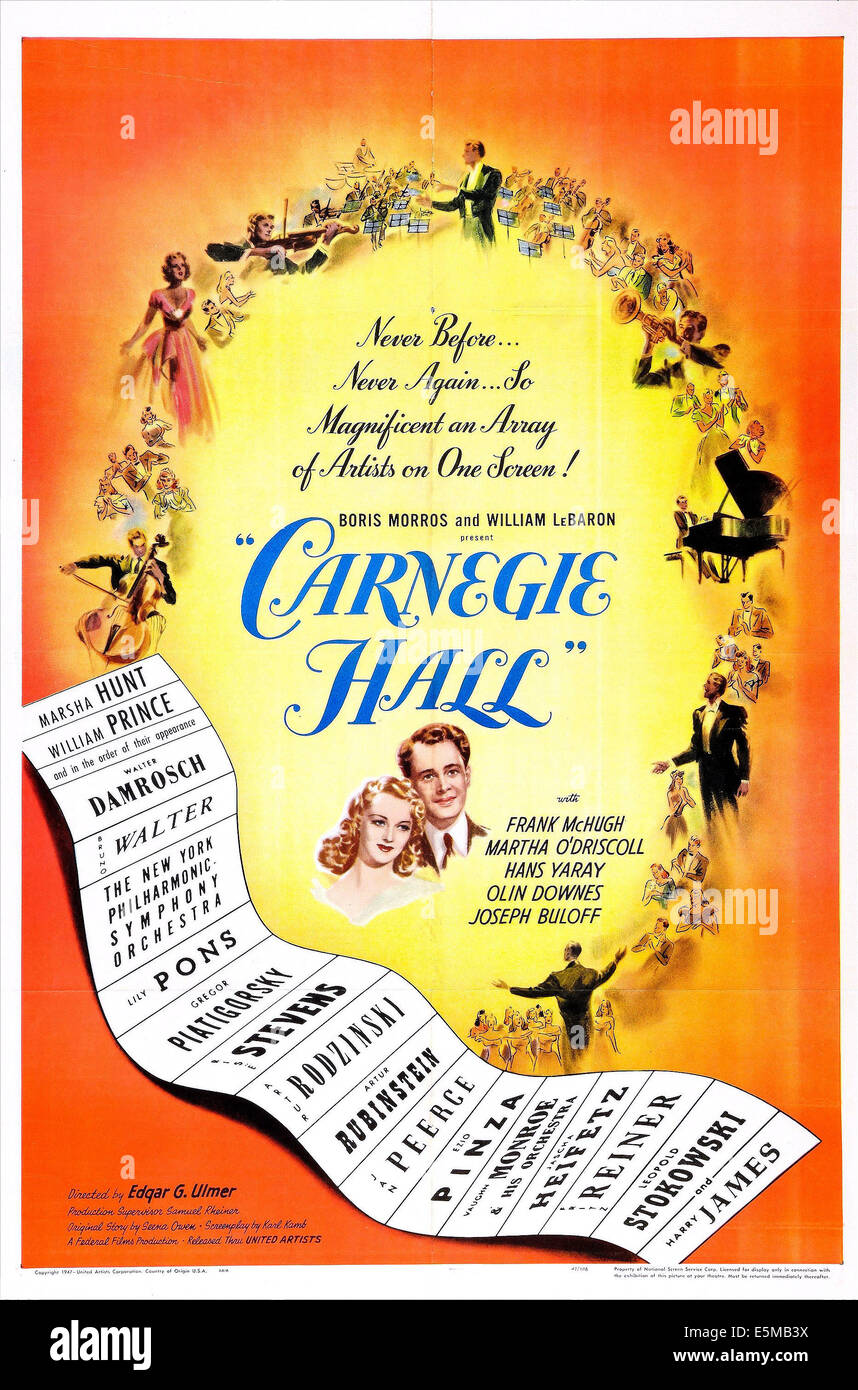 CARNEGIE HALL, de nous poster, centre : Marsha Hunt, Harry James, 1947 Banque D'Images