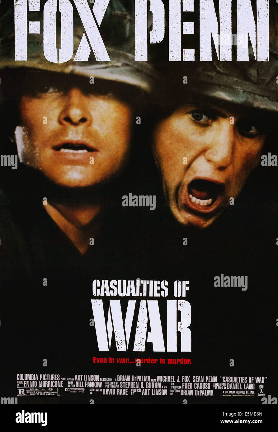 Victimes de la guerre, de nous poster, de gauche à droite : Michael J. Fox, Sean Penn, 1989, © Columbia/avec la permission d'Everett Collection Banque D'Images