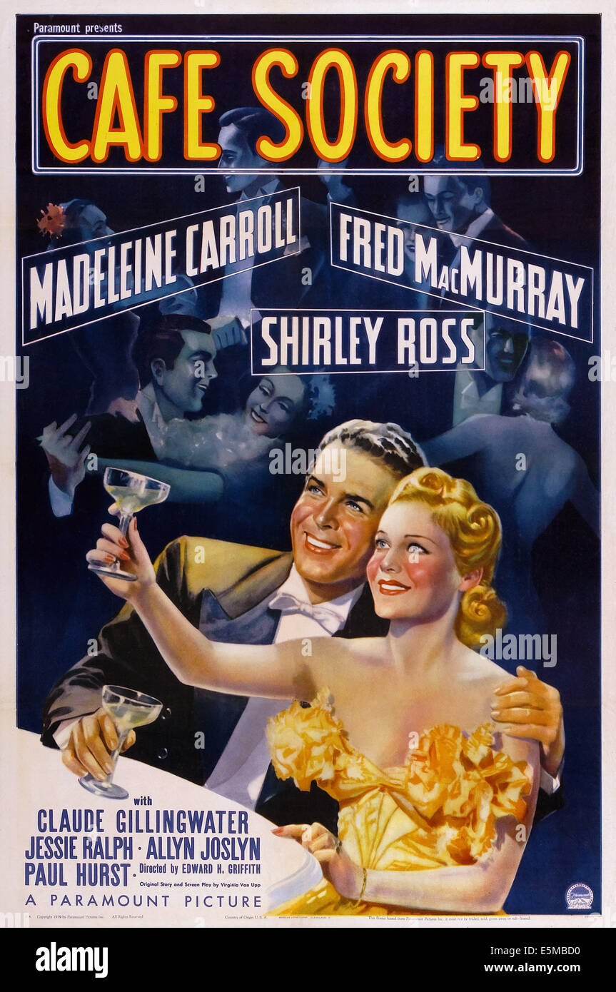 CAFE SOCIETY, US poster, de gauche à droite : Fred MacMurray, Madeleine Carroll, 1939 Banque D'Images