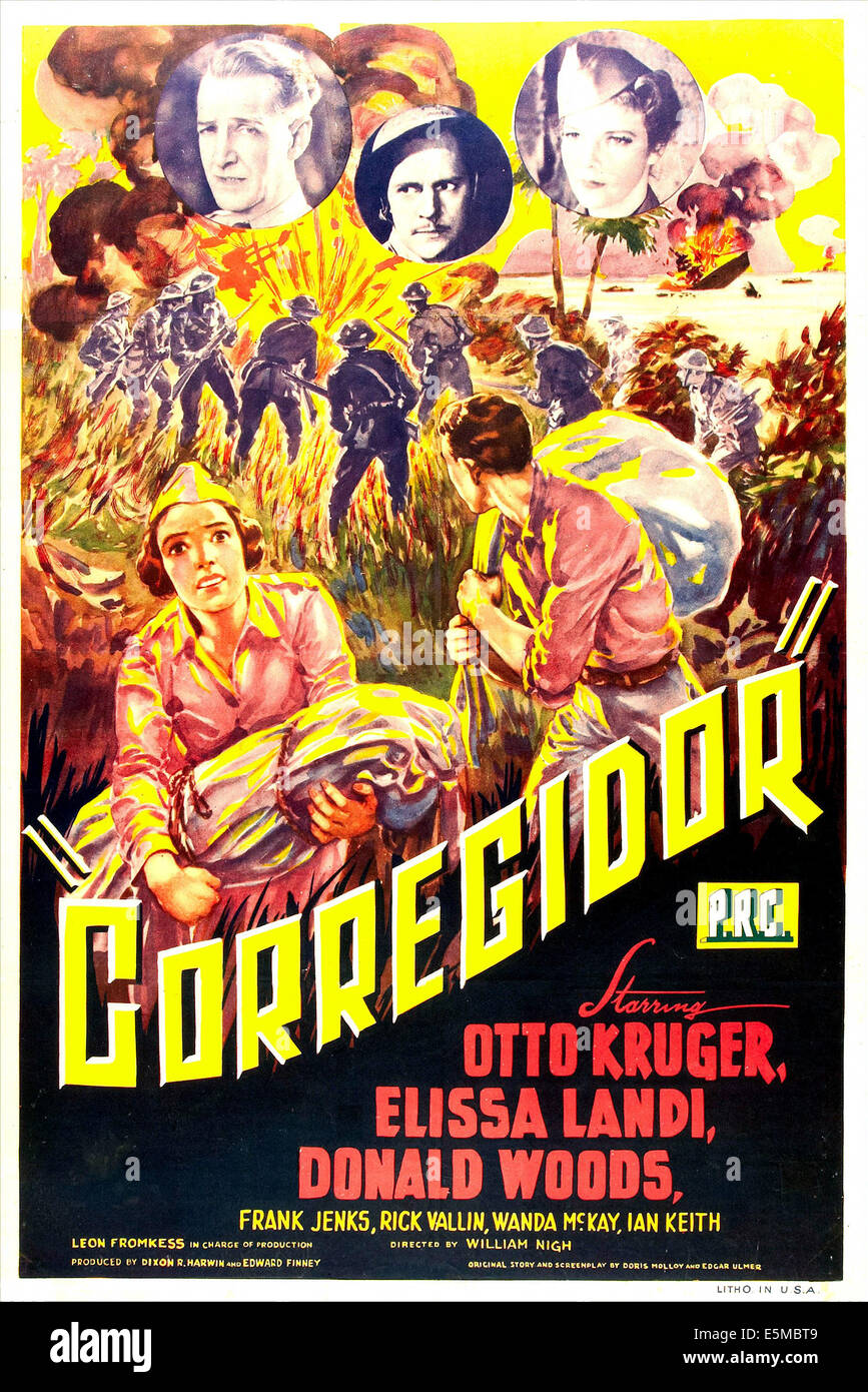Nous CORREGIDOR, poster, en haut de gauche à droite : Otto Kruger, Donald Woods, Elissa Landi, 1943 Banque D'Images