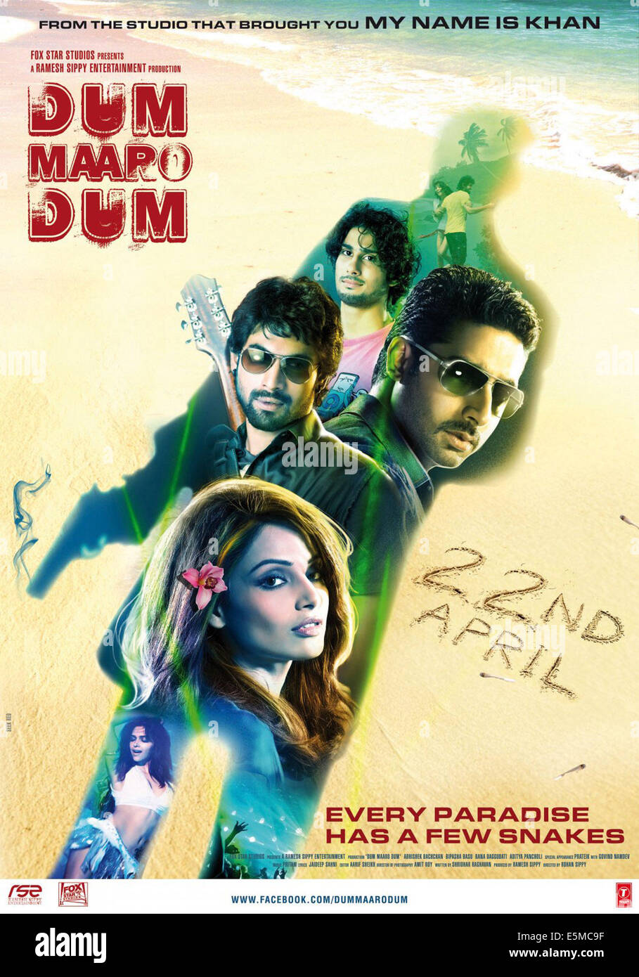 DUM MAARO DUM, de haut : Prateik Babbar, Rana Daggubati, Abhishek Bachchan, Bipasha Basu on Indian art de l'affiche, 2011, ©Fox Star Banque D'Images