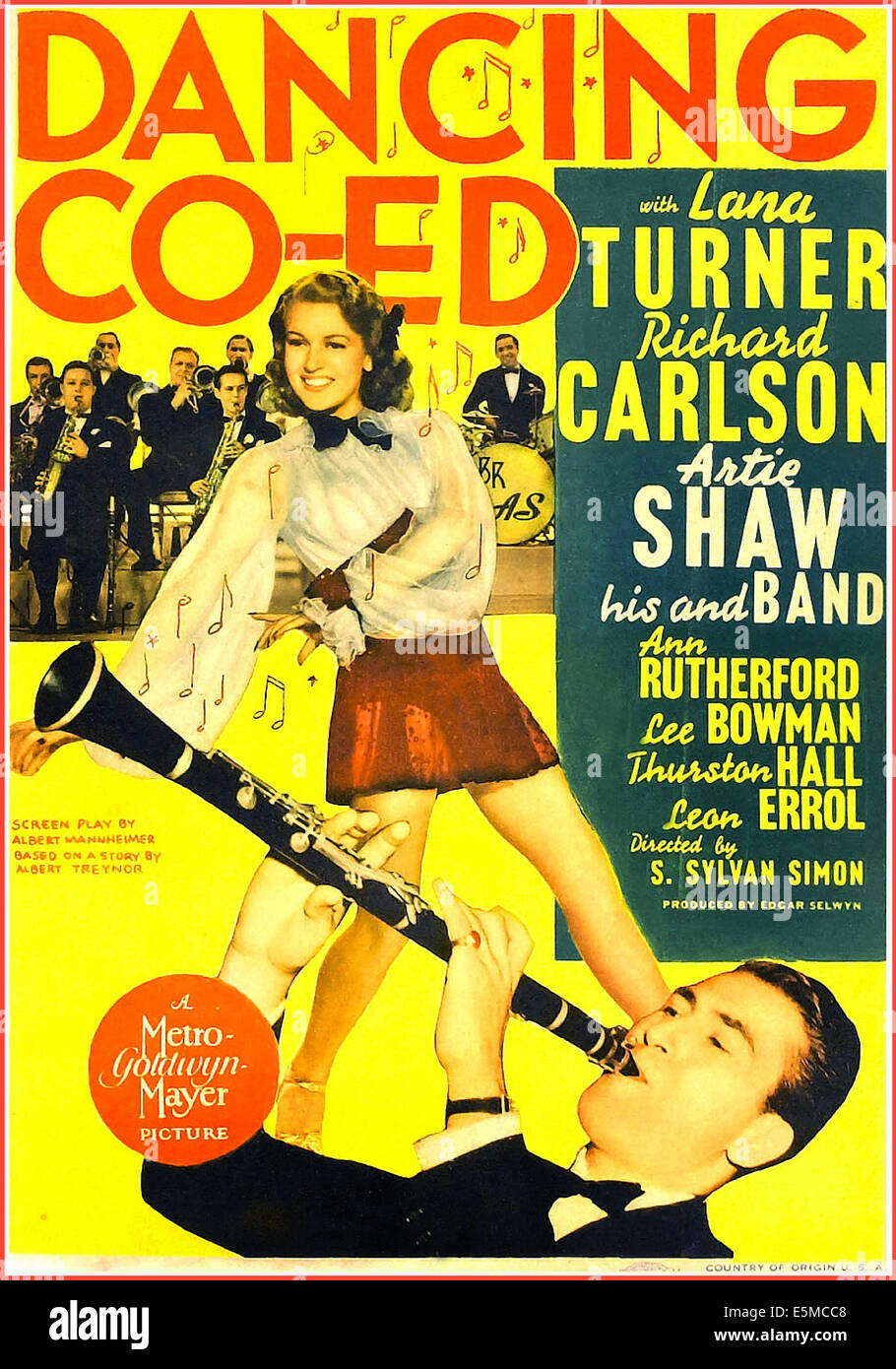 DANCING CO-ED, DE NOUS poster art, haut : Lana Turner, Buddy Rich à la batterie ; bas : Artie Shaw, 1939 Banque D'Images