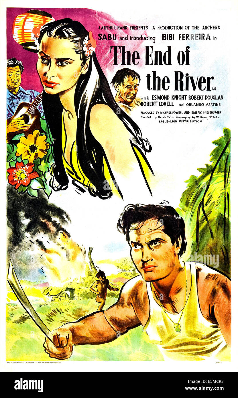 La FIN DE LA RIVIÈRE, en poster, en partant du haut : Bibi Ferreira, Sabu, 1947 Banque D'Images