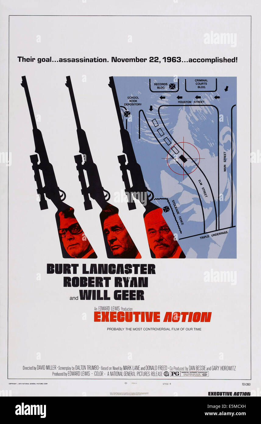 L'action de l'exécutif, de nous poster art, de gauche : Burt Lancaster, Robert Ryan, Geer, 1973 Banque D'Images