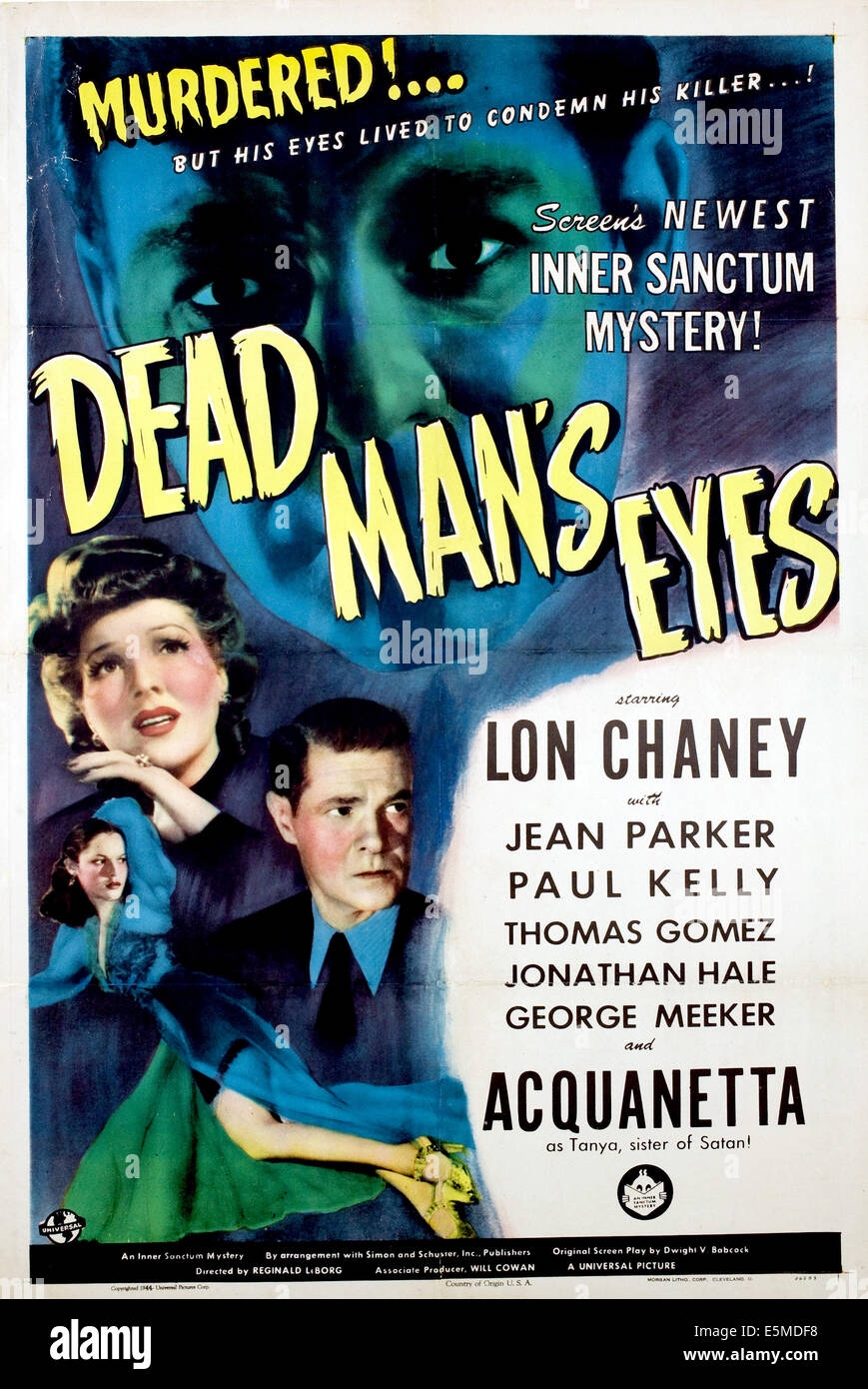 DEAD MAN'S EYES, (dans le sens horaire à partir du bas à gauche) Acquanetta, Jean Parker, Lon Chaney Jr., Paul Kelly, 1944 Banque D'Images