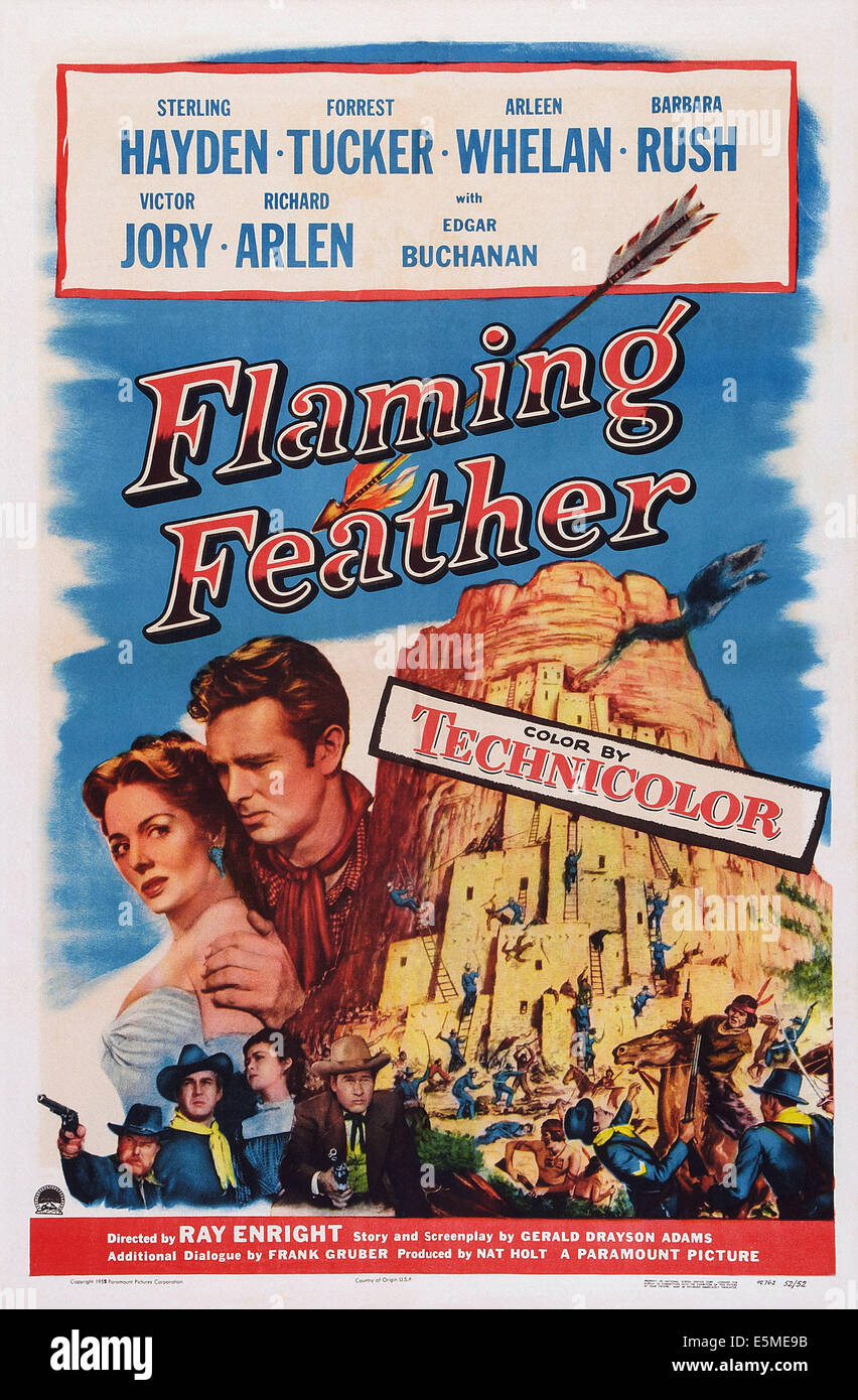 FLAMING FEATHER, poster art, haut l-r : Barbara Rush, Sterling Hayden, 1952 Banque D'Images