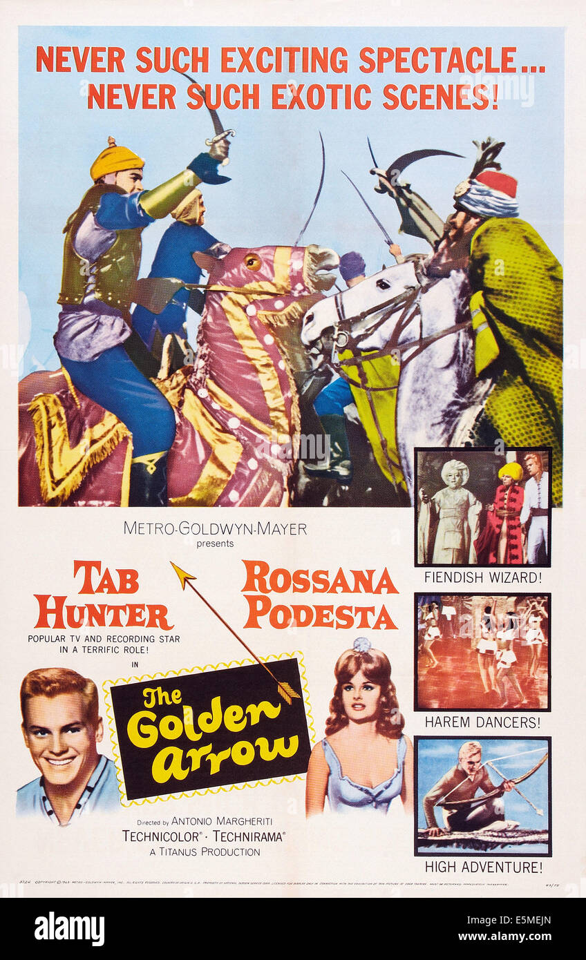 La flèche d'or, (aka LA FRECCIA D'ORO), de nous poster, en bas de gauche à droite : Tab Hunter, Rossana Podesta, 1962 Banque D'Images