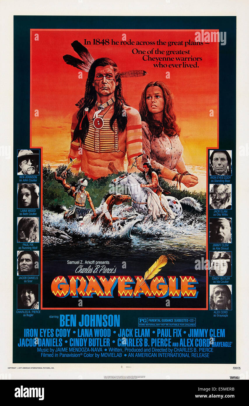 Nous GRAYEAGLE, poster, centre de gauche à droite : Alex Cord, Lana Wood, à gauche en partant du haut : Ben Johnson, Lana Wood, Paul Fix, Jacob Daniels, Banque D'Images