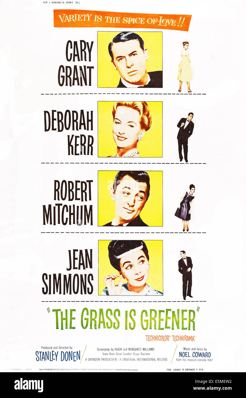 L'HERBE EST PLUS VERTE, à partir du haut : Cary Grant, Deborah Kerr, Robert Mitchum, Jean Simmons sur l'affiche, 1960 Banque D'Images