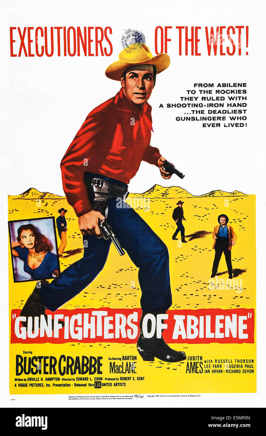 GUNFIGHTERS D'Abilene, US poster, Eugenia Paul (en boîte), Buster Crabbe, 1960 Banque D'Images