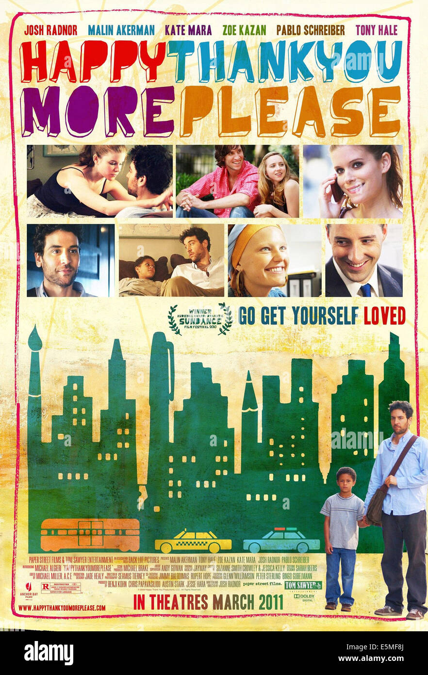 HAPPYTHANKYOUMOREPLEASE, rangée du haut : Pablo Schreiber, Zoe Kazan, 2ème rangée : Josh Radnor, Michael Algieri, Malin Akerman, bas : Banque D'Images