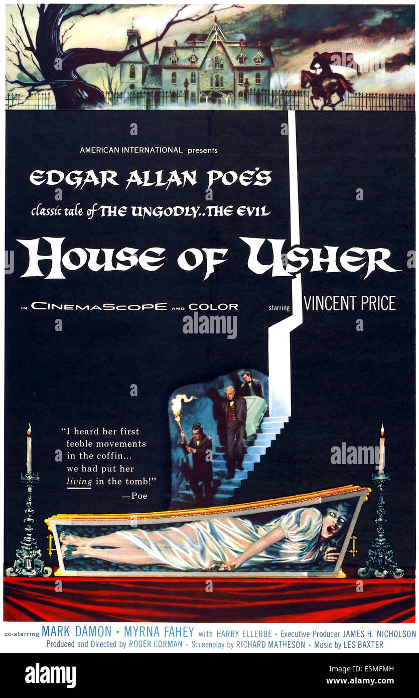HOUSE OF USHER, (alias l'AUTOMNE DE LA CHAMBRE DE USHER), 1 feuilles poster art par Reynold Brown, 1960 Banque D'Images