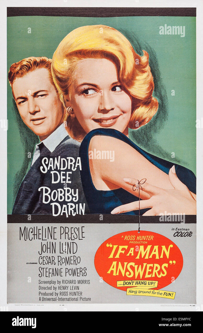 Si quelqu'un répond, l-r : Bobby Darin, Sandra Dee sur l'affiche, 1962 Banque D'Images