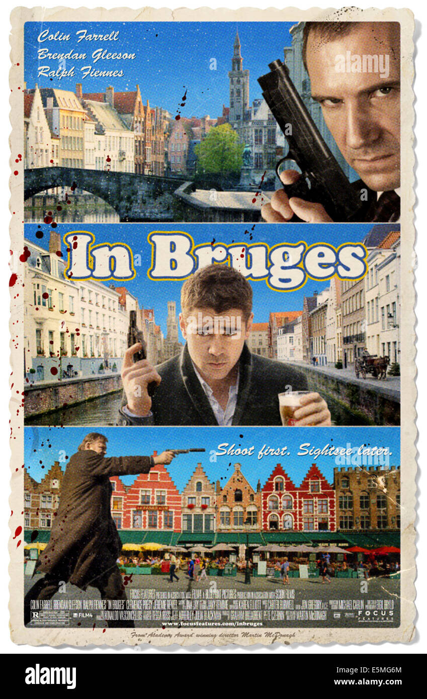 À Bruges, de haut en bas : Ralph Fiennes, Colin Farrell, Brendan Gleeson, 2008. ©Focus/avec la permission d'Everett Collection Banque D'Images
