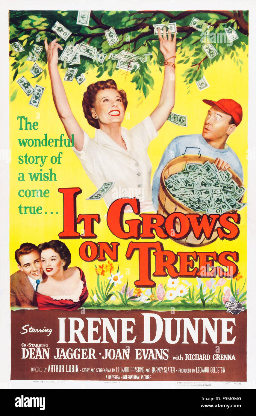 Elle pousse sur les arbres, haut l-r : Irene Dunne, Dean Jagger sur l'affiche, 1952. Banque D'Images