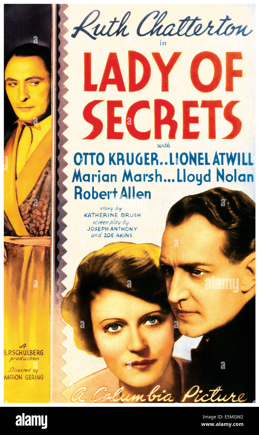 Dame de secrets, de nous poster art, de gauche : Lionel Atwill, Ruth Chatterton, Otto Kruger, 1936 Banque D'Images
