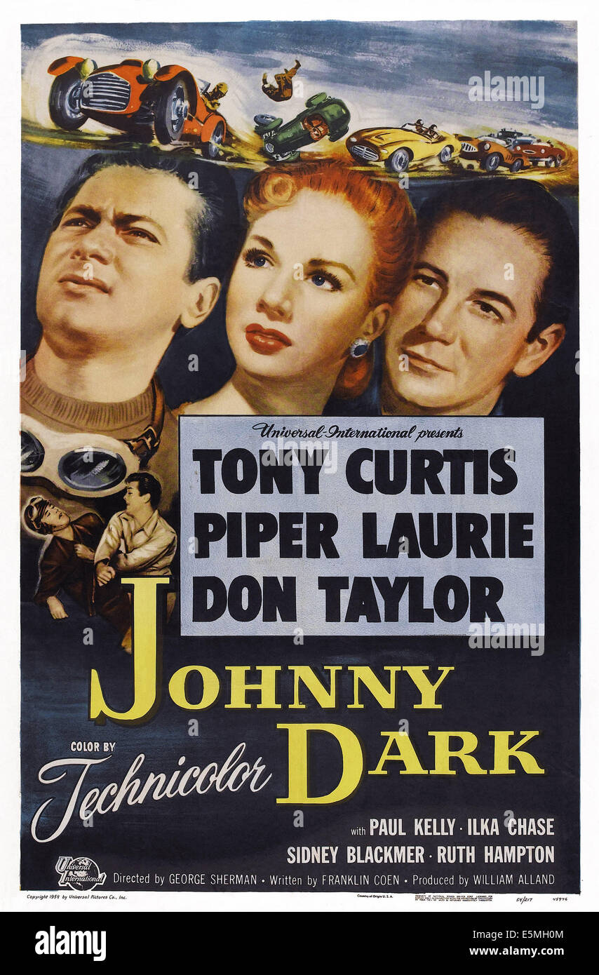 JOHNNY DARK, de gauche à droite : Tony Curtis, Piper Laurie, Don Taylor sur l'affiche, 19 Banque D'Images