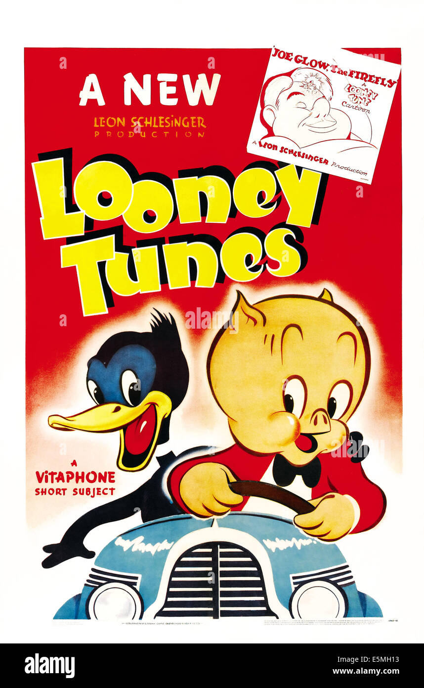 JOE GLOW, la Firefly, bas l-r : Daffy Duck, Porky Pig sur l'affiche, 1941. Banque D'Images