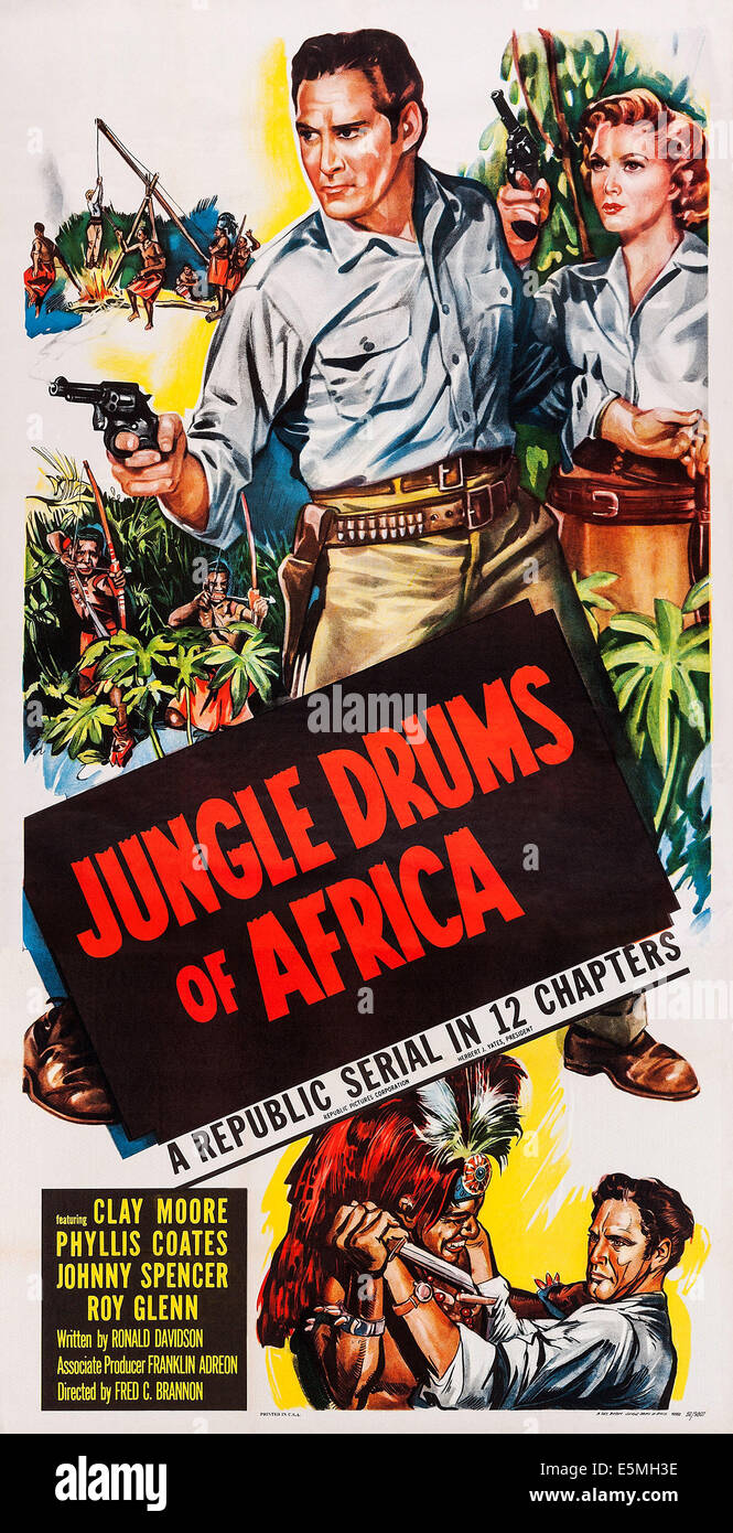 Les tambours de la jungle de l'Afrique, de nous poster art, Clayton Moore,  Phyllis Coates, 1953 Photo Stock - Alamy