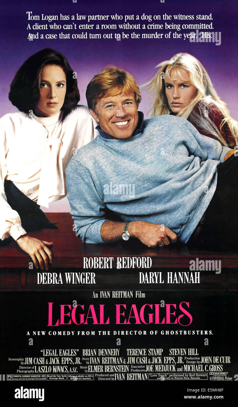 LEGAL EAGLES, l-r : Debra Winger, Robert Redford, Daryl Hannah sur l'affiche, 1986, ©Universal Pictures/avec la permission d'Everett Banque D'Images