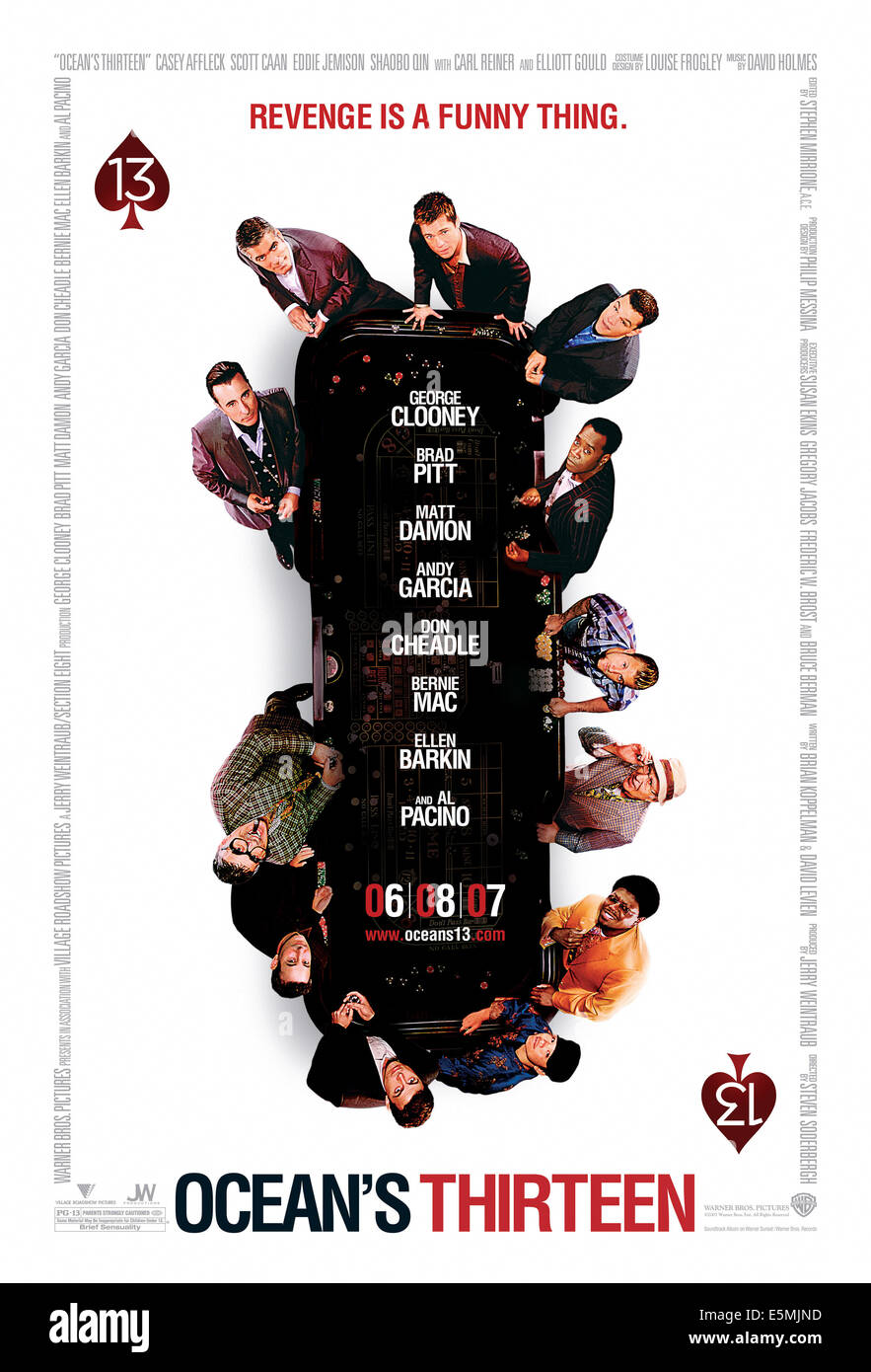 OCEAN'S THIRTEEN, dans le sens horaire à partir du haut à gauche : George Clooney, Brad Pitt, Matt Damon, Don Cheadle, Scott Caan, Carl Reiner, Bernie Banque D'Images