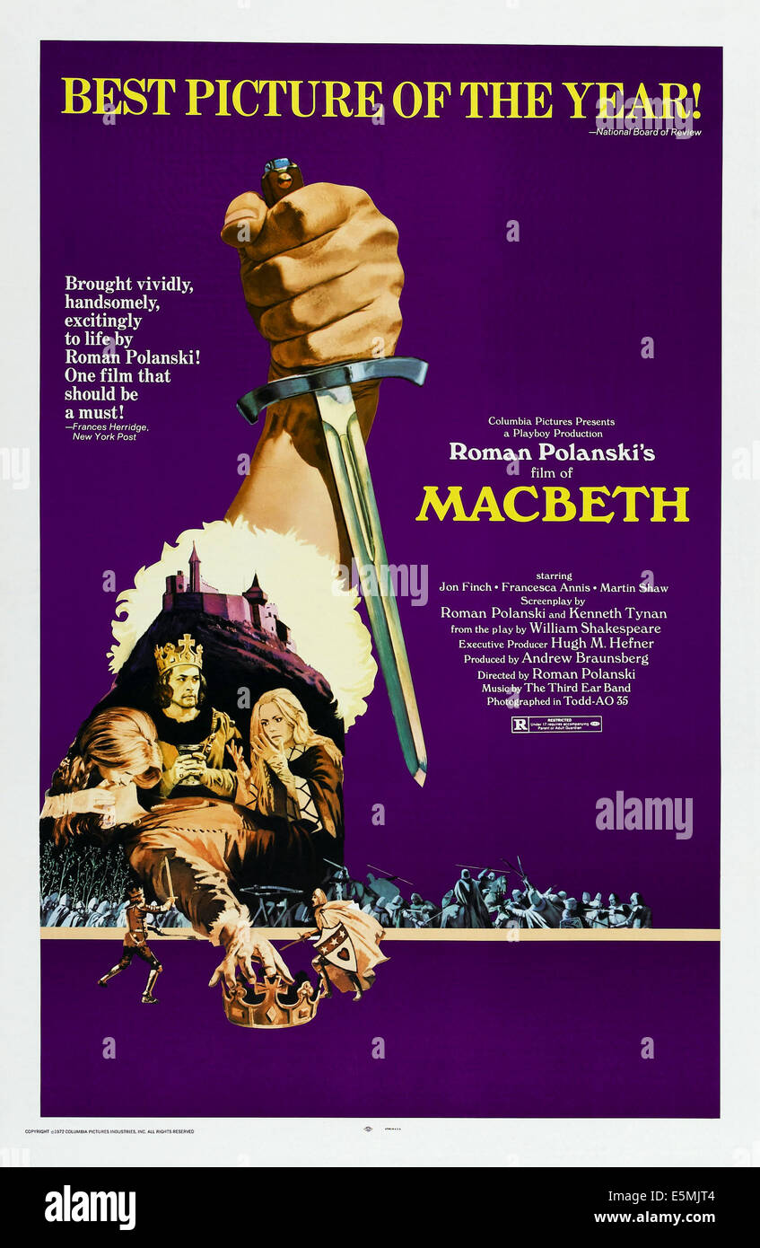 La tragédie de Macbeth, Macbeth (aka), US affiche, à gauche : Jon Finch, Francesca Annis, 1971 Banque D'Images