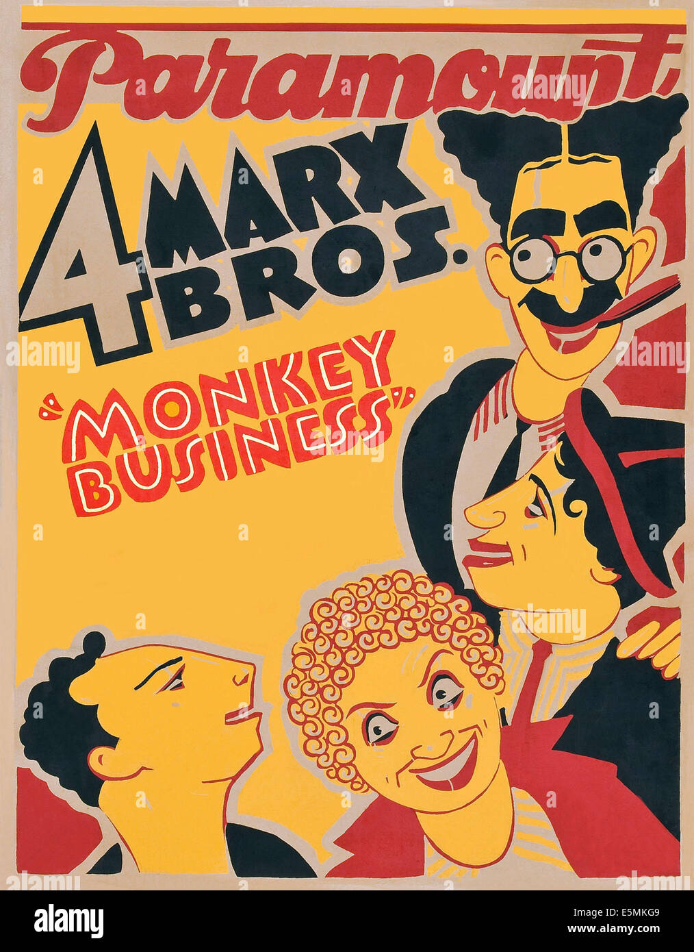 MONKEY BUSINESS, les Marx Brothers-d'en bas à gauche : Zepoo Marx, Harpo Marx, Chico Marx, Groucho Marx sur fenêtre jumbo card, Banque D'Images