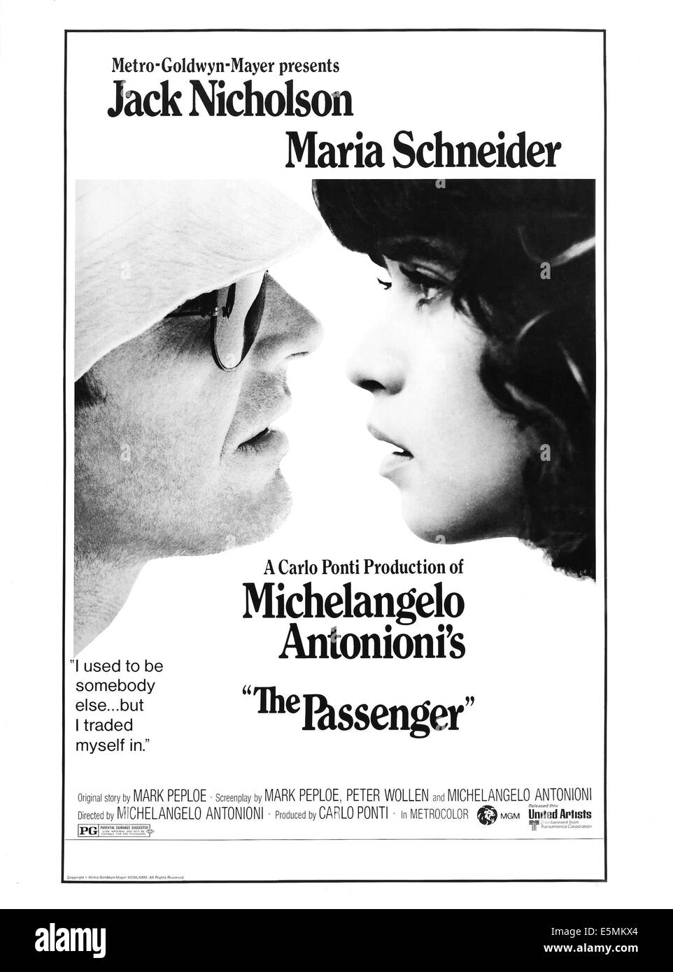 Le passager, (aka PROFESSIONE : Reporter), l'affiche l'américain, de gauche : Jack Nicholson, Maria Schneider, 1975 Banque D'Images