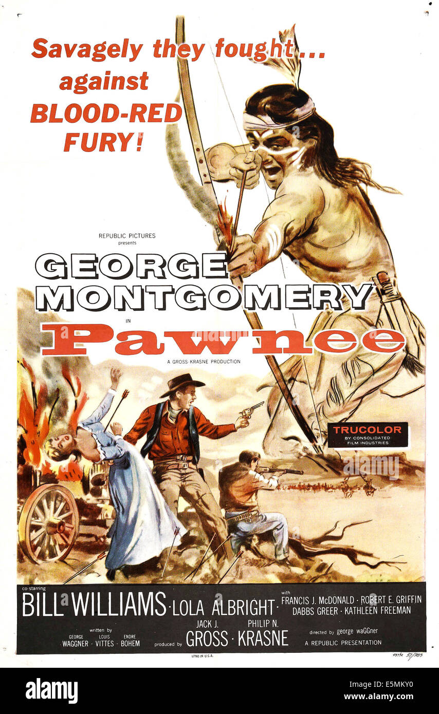 L'affiche l'Américain, PAWNEE, George Montgomery, 1957 Banque D'Images