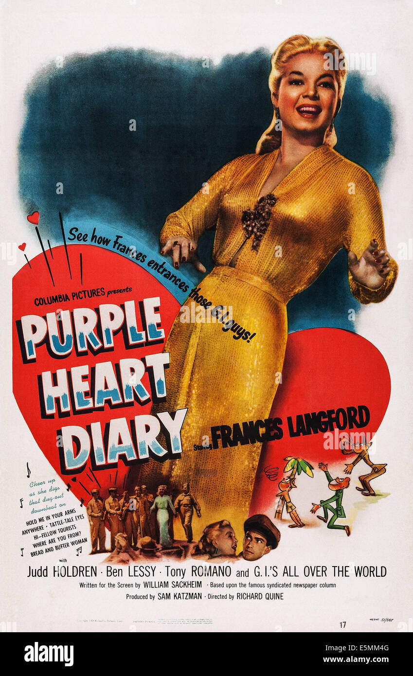 PURPLE HEART JOURNAL, affiche, NOUS Frances Langford, 1951 Banque D'Images