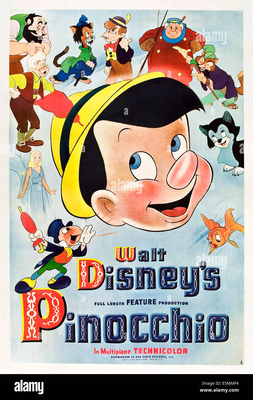PINOCCHIO, Pinocchio : Centre ; dans le sens horaire à partir de la partie inférieure gauche : Jiminy Cricket, La Fée Bleue, Geppetto, Stromboli, Gideon, Lampwick, Banque D'Images