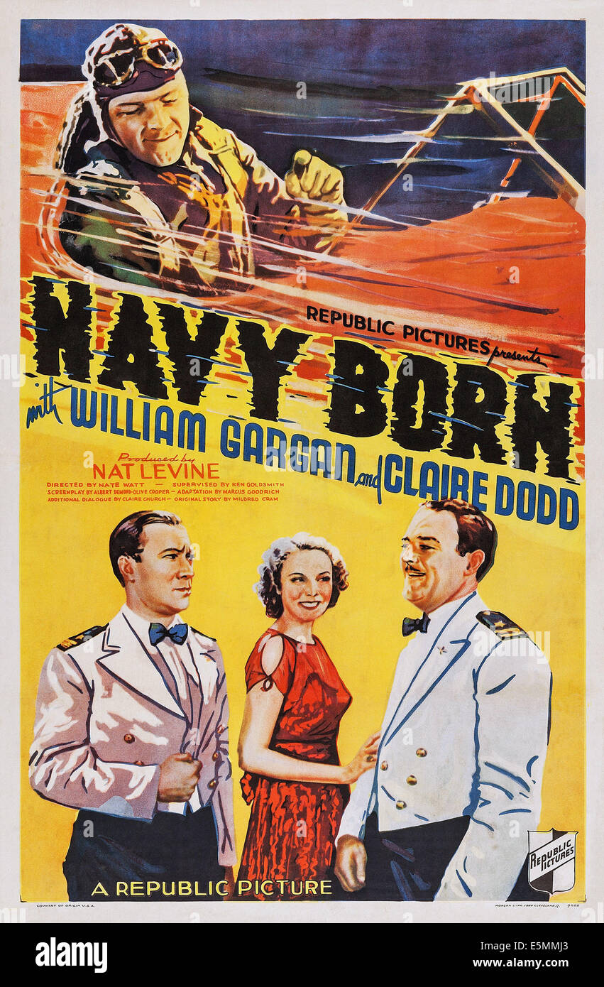 Naissance de la marine US, affiche, en haut à gauche : William Gargan, en bas de gauche à droite : William Gargan, Claire Dodd, Douglas Fowley, 1936 Banque D'Images