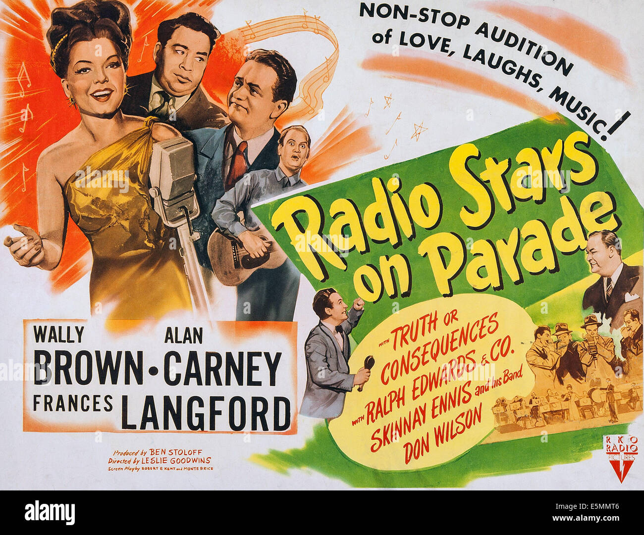 RADIO STARS SUR PARADE haut l-r : Frances Langford, Alan Carney, Wally Brown, en bas à droite : Don Wilson, 1945 Carte de titre Banque D'Images