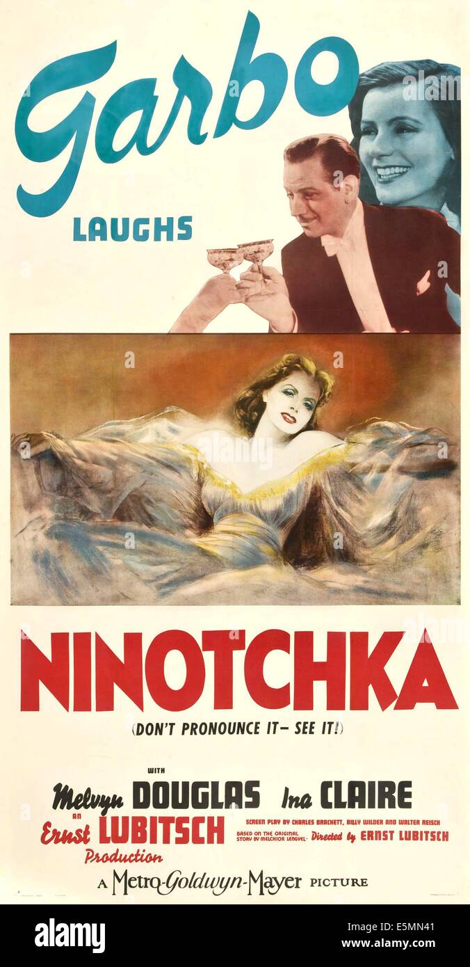 NINOTCHKA, haut de gauche : Melvyn Douglas, Greta Garbo, bas : Greta Garbo, 1939. Banque D'Images