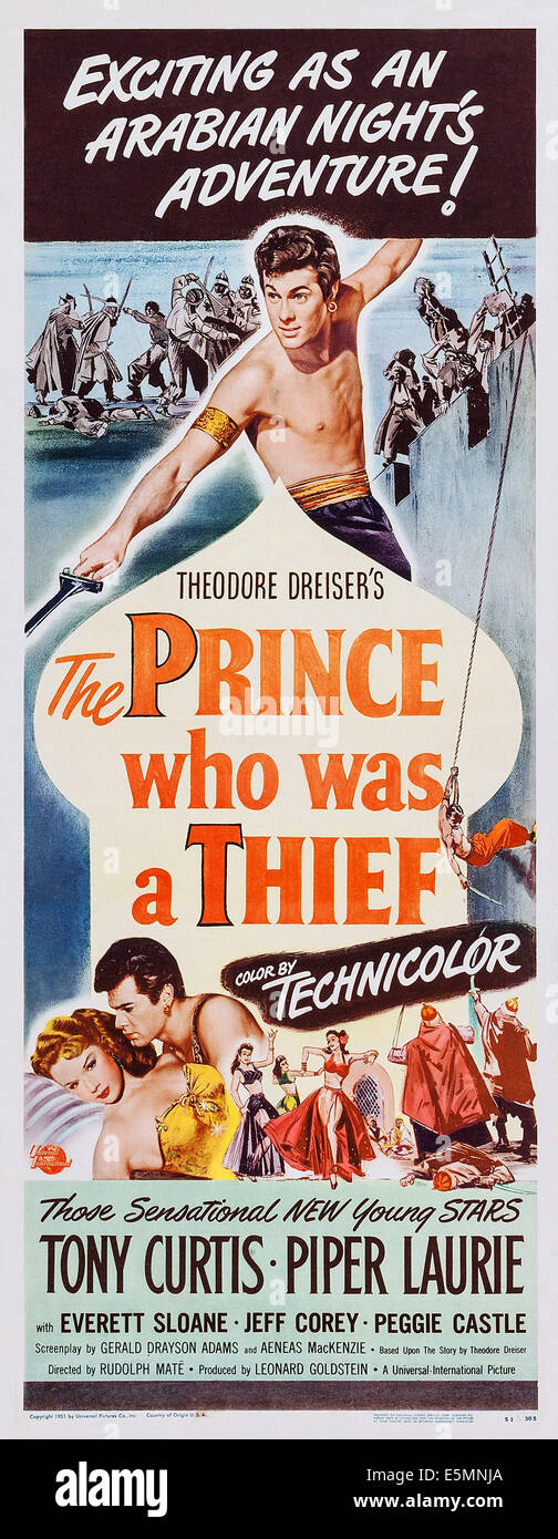 Le PRINCE qui était un voleur, de nous poster art, haut : Tony Curtis ; en bas à gauche : Piper Laurie, Tony Curtis, 1951 Banque D'Images