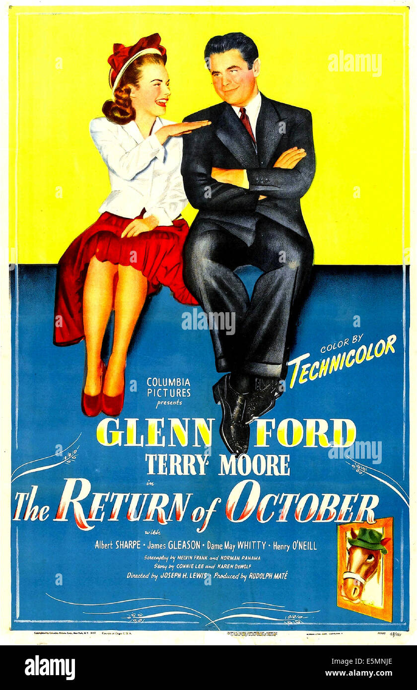 Le RETOUR D'OCTOBRE, de nous poster, Glenn Ford, Terry Moore, 1948 Banque D'Images