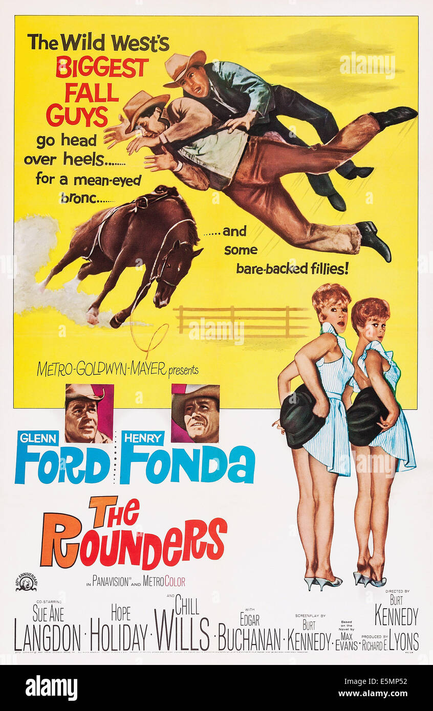 Le ROUNDERS, US poster art, de gauche à droite : Glenn Ford, Henry Fonda, maison de l'espoir, Sue Ane Langdon, 1965 Banque D'Images