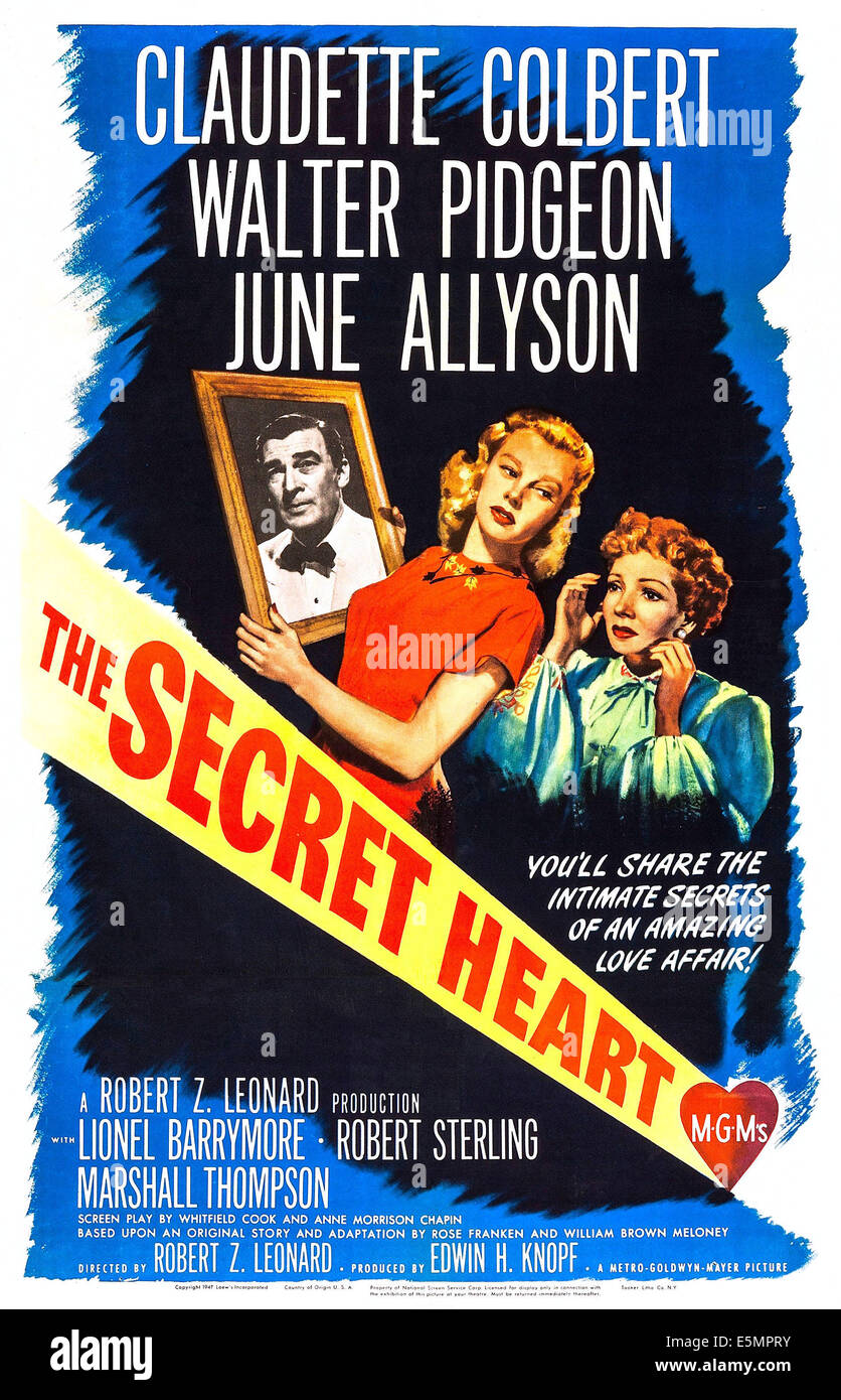 Les secrets du CŒUR, de nous poster, de gauche : Walter Pidgeon, June Allyson, Claudette Colbert, 1946 Banque D'Images