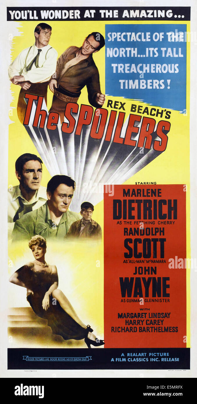 Les déporteurs, US l'affiche, en haut à gauche : Randolph Scott, John Wayne ; milieu : Randolph Scott, John Wayne, Harry Carey ; bas Banque D'Images
