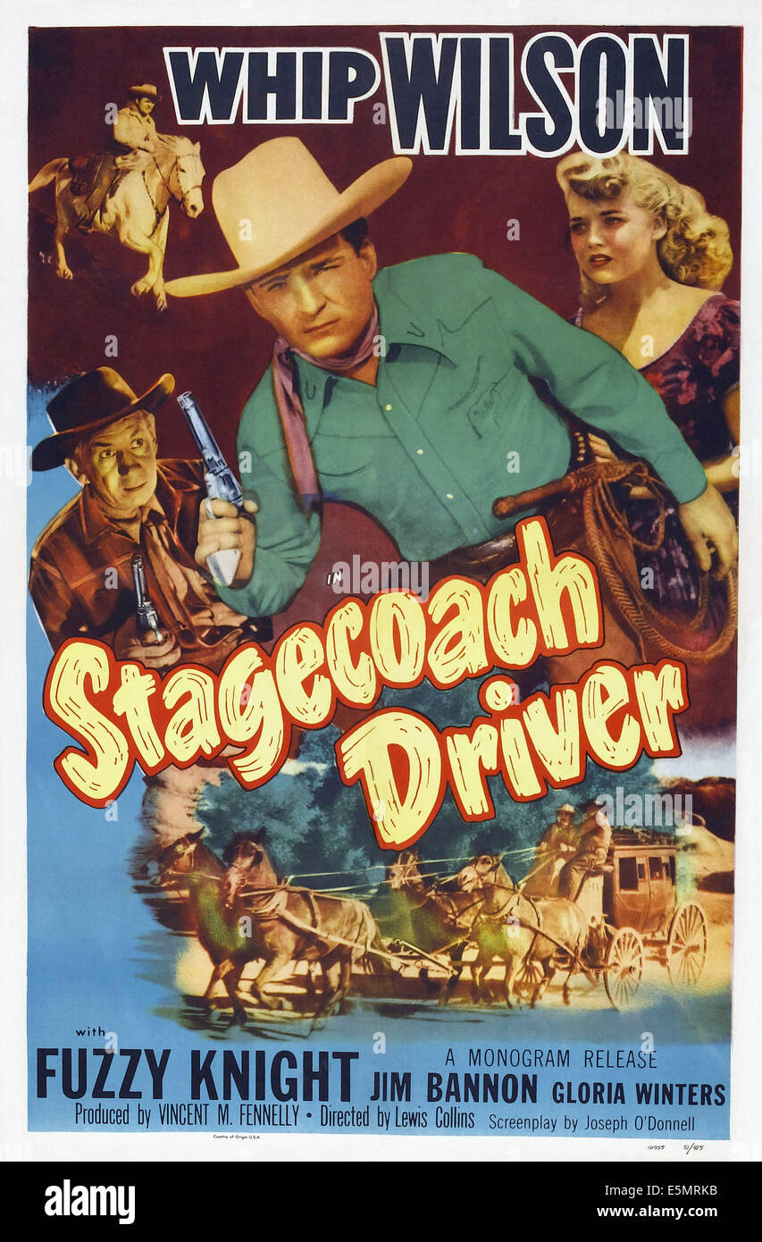 Conducteur de diligence, de nous poster art, de gauche : Fuzzy Knight, Whip Wilson, Gloria Winters, 1951 Banque D'Images