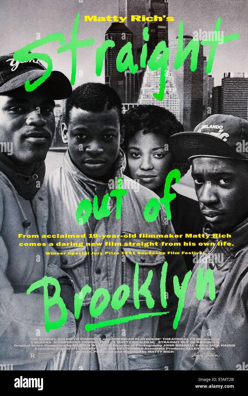 Tout droit sorti de Brooklyn, États-Unis, de l'affiche à partir de la gauche : Lawrence Gilliard Jr., Mark Malone, Reana E. Drummond, Matty Rich, 1991, © Banque D'Images