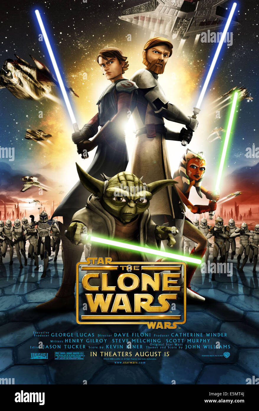 STAR WARS : The Clone Wars, dans le sens horaire à partir de l'avant : Yoda, Anakin Skywalker, Obi-Wan Kenobi, Ahsoka Tano, 2008. ©Warner Banque D'Images