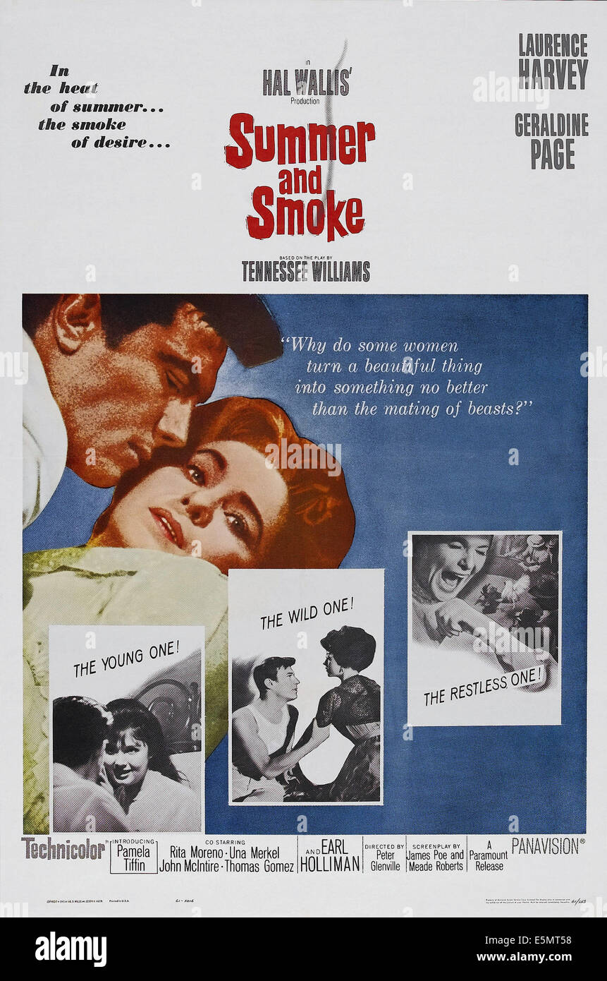 L'été et de la fumée, de nous poster, en haut de gauche à droite : Laurence Harvey, Geraldine Page, 1961 Banque D'Images