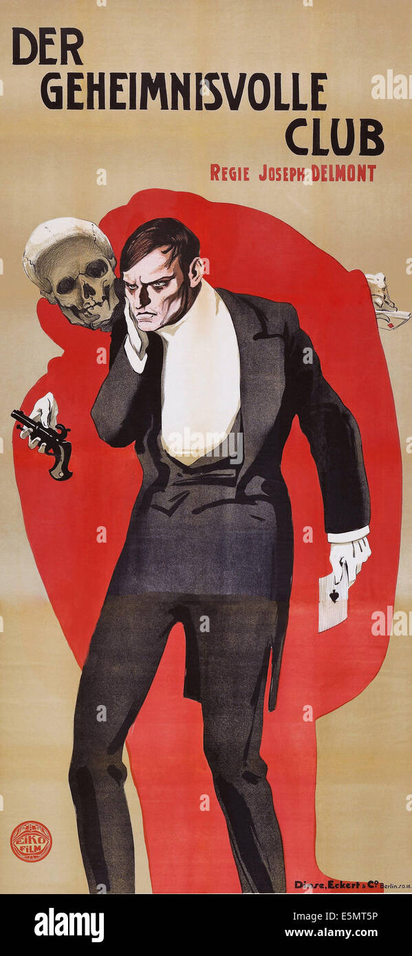 Le SUICIDE CLUB, (aka DER GEHEIMNISVOLLE), affiche allemande de l'art, 1913 Banque D'Images