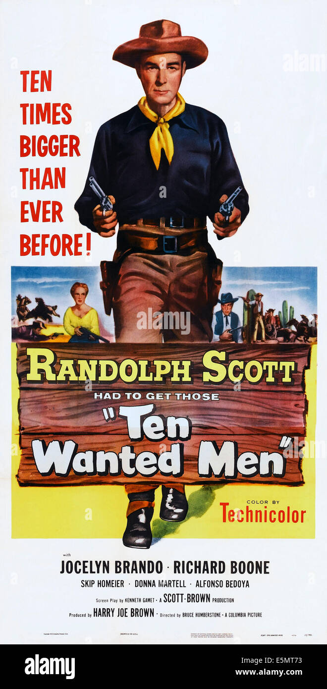 Dix hommes recherchés, de nous poster, Randolph Scott (centre), 1955 Banque D'Images